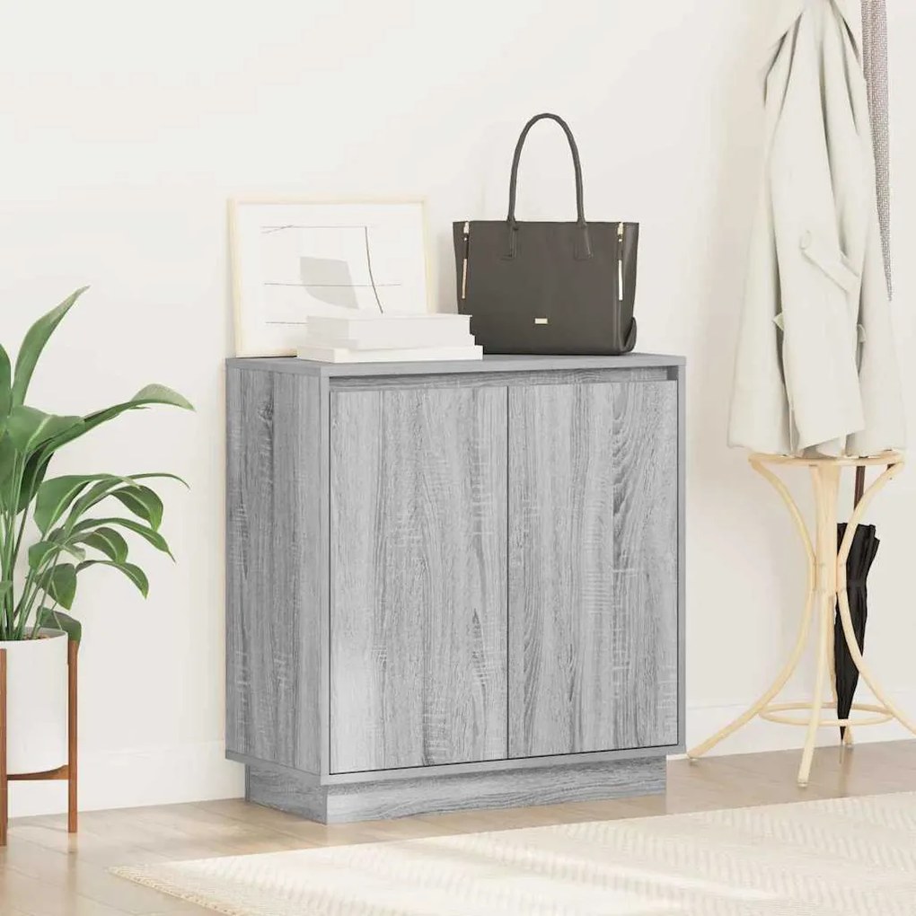 Aparador vidaXL com LED Cinza Sonoma 71x34,5x75 cm em madeira de engen