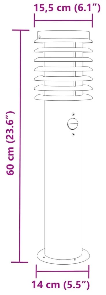 Candeeiro de chão para exterior c/ sensor 60 cm aço inox. preto