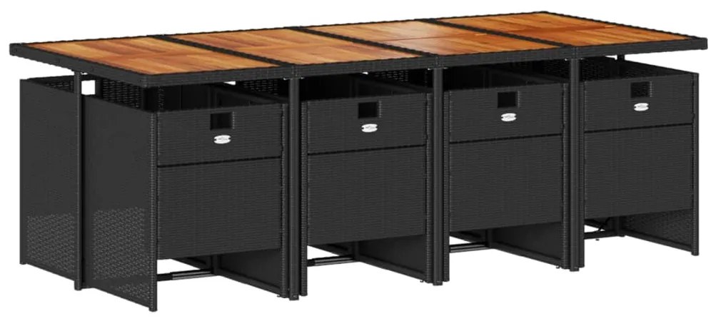 9 pcs conjunto de jantar p/ jardim c/ almofadões vime PE preto