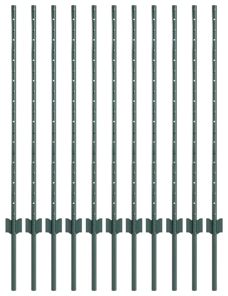 Postes de Cerca 11 pcs Canal em U Verde 100 cm de Aço