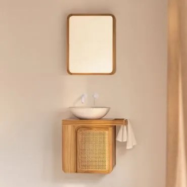 Conjunto De Móveis De Banheiro Suspensos Em Madeira De Teca Georgy Madeira De Teca & Cimento Redondo Branco Ø40 Cm Zavion & - Sklum