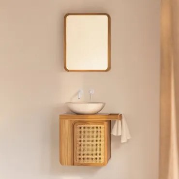 Conjunto De Móvel De Casa De Banho Suspenso Em Madeira De Teca Georgy Madeira De Teca & Cimento Redondo Branco Ø40 Cm Zavion & - Sklum