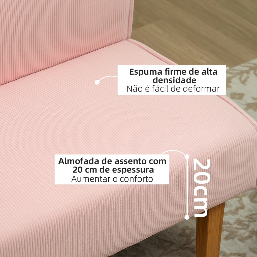 Sofá de 2 Lugares Estofado em Veludo Cotelê Sofá Sala de Estar com 2 Entradas USB 1 Entrada Tipo C 110x60x85 cm Rosa