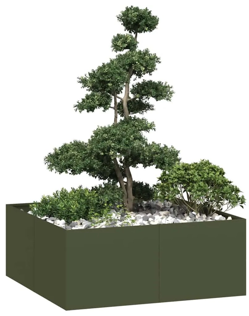 vidaXL Vaso floreira 100x100x40 cm aço verde azeitona
