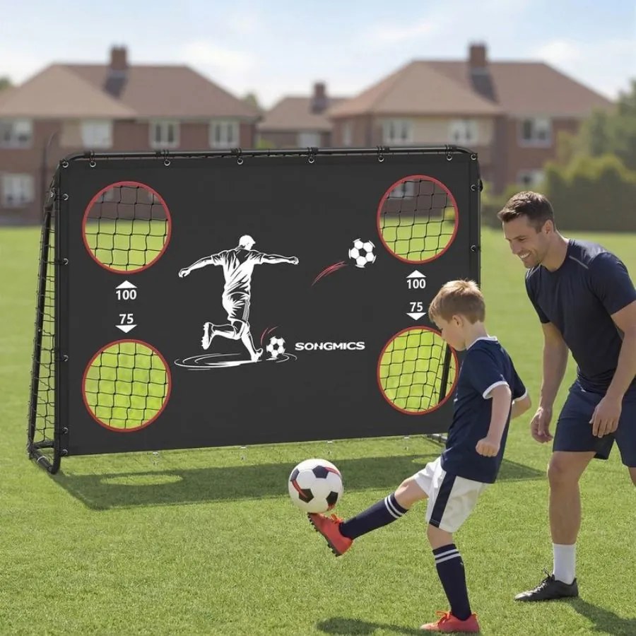 Baliza de futebol 60 x 180 x 120 cm com rede de PE para exterior Preta