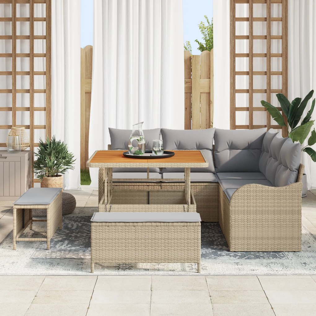 Conjunto de Sofás de Jardim vidaXL de 8 peças com Almofadas Bege Polir