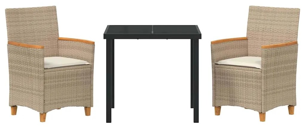 Conjunto de Jantar de Jardim de 3 Peças com Almofadas em Bege, Rattan