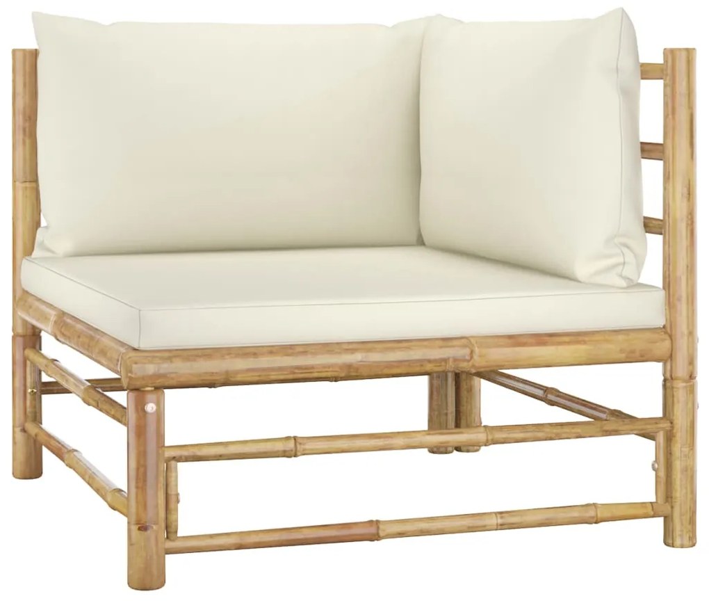 7 pcs conj. lounge p/ jardim em bambu c/ almofadões branco nata