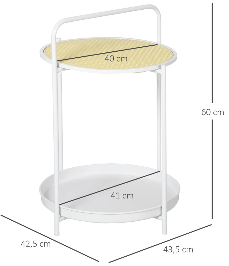 HOMCOM Mesa Auxiliar com Prateleira de Vime Plástico Bandeja Removível