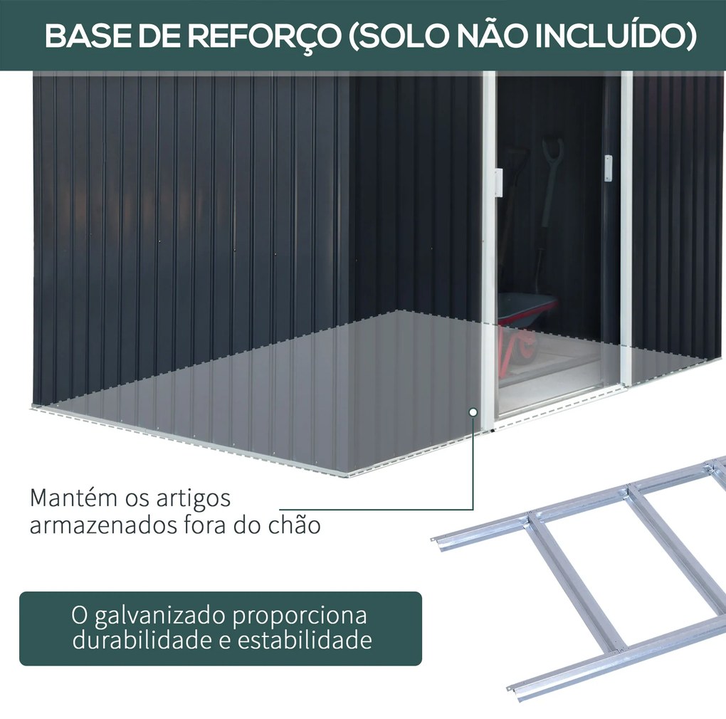Outsunny Abrigo de Jardim Exterior Abrigo e Jardim Metálico para Armazenamento de Ferramentas com Base Incluída e 4 Janelas 277x195x192cm Cinza Escuro