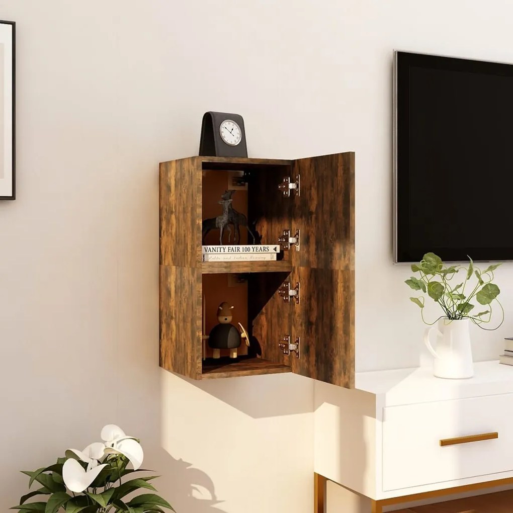 vidaXL Móveis de TV de parede 2 pcs 30,5x30x30 cm cor carvalho fumado