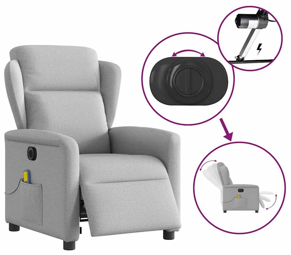 Poltrona massagens reclinável elétrica tecido cinzento-nublado