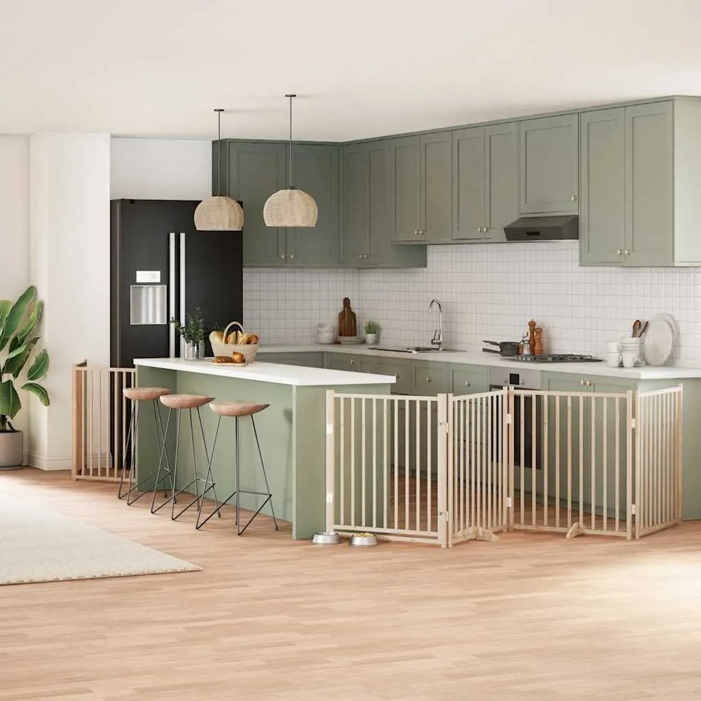 vidaXL Portão para cães com porta dobrável 8 painéis 640 cm álamo