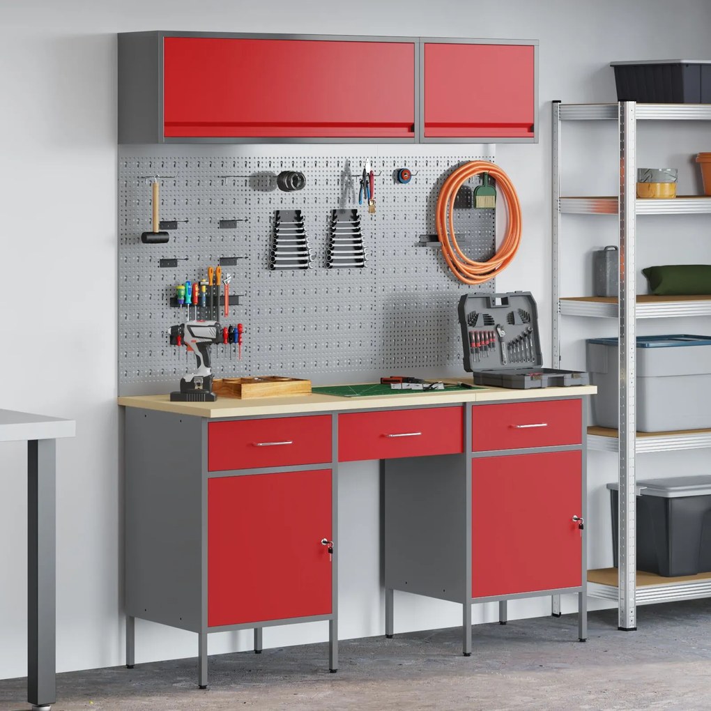 Conjunto de Bancada de Trabalho de 8 Peças VidaXL em Aço Vermelho