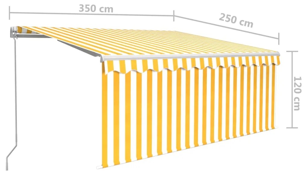 Toldo retrátil manual com estore/LED 3,5x2,5 m amarelo e branco
