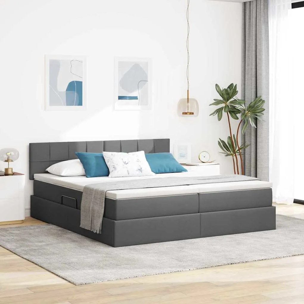 vidaXL Cama com luzes de tira LED Cinza Escuro 200 x 200 cm tecido