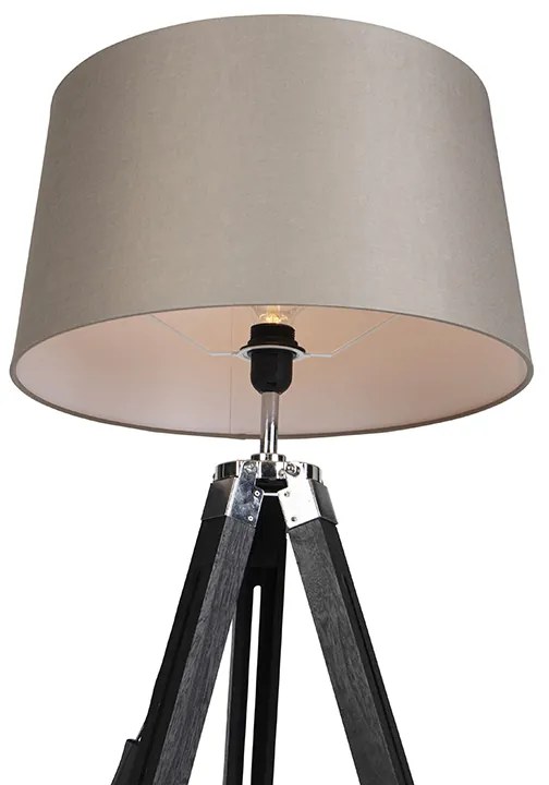 Candeeiro de pé tripé preto com abajur 45cm linho bege Industrial,Retro