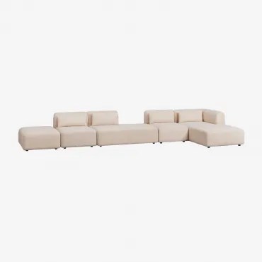 Sofá Modular Chaise Longue De Canto Direito De 4 Peças Com Divã E Puff Fogler Tecido Pele De Borrego Bege Creme - Sklum