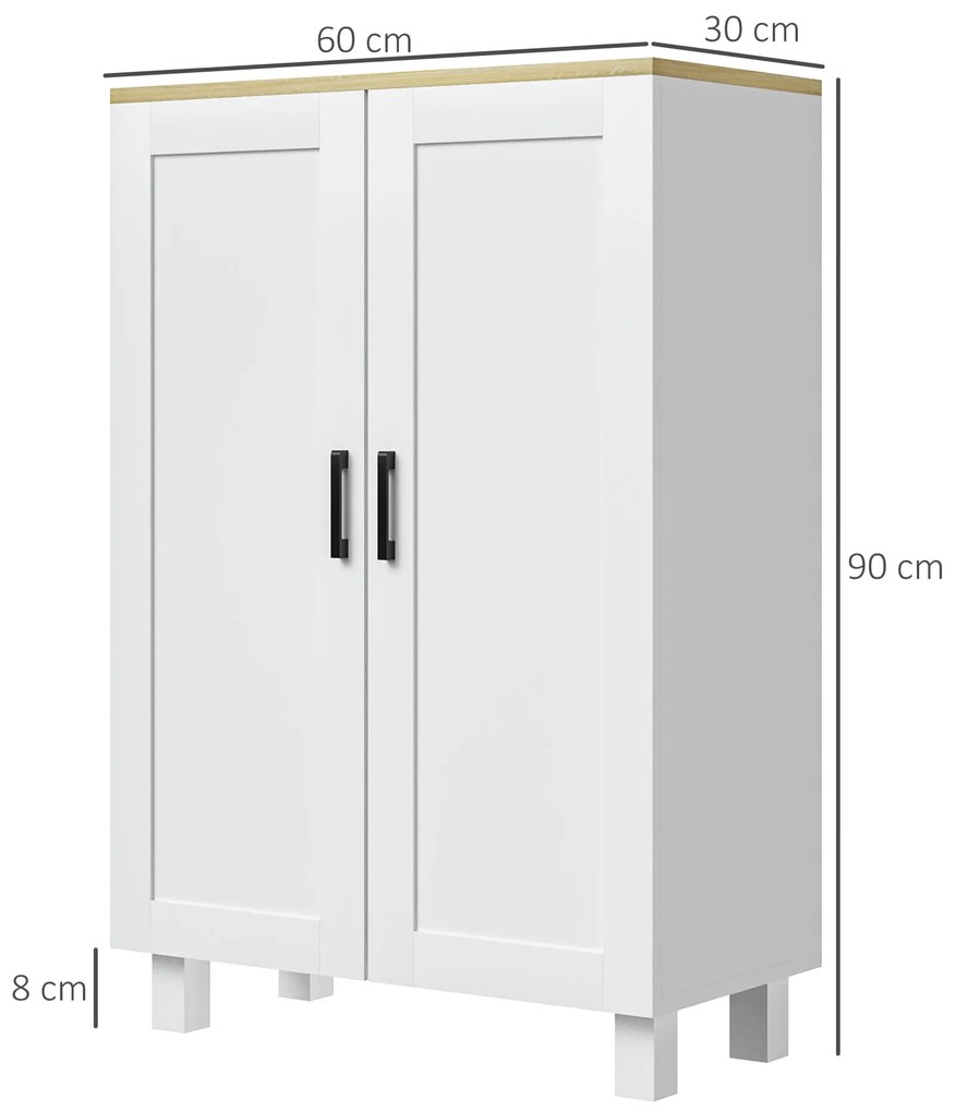 Armário de Sala de Estar Moderno Armário de Armazenamento com 2 Portas Prateleira Ajustável e Base Elevada 60x30x90 cm Branco