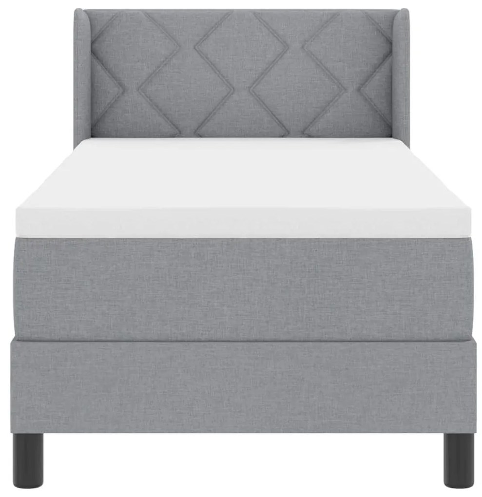 Cama box spring com colchão, cinza claro, 80 x 200 cm, tecido.