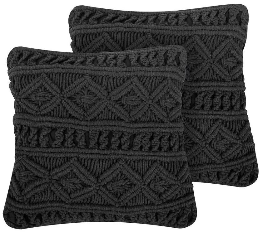 Conjunto de 2 almofadas decorativas em macramé de algodão preto 45 x 45 cm MUDANYA Beliani