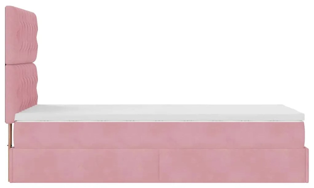 Estrutura de cama otomana com colchões rosa 90x200cm veludo