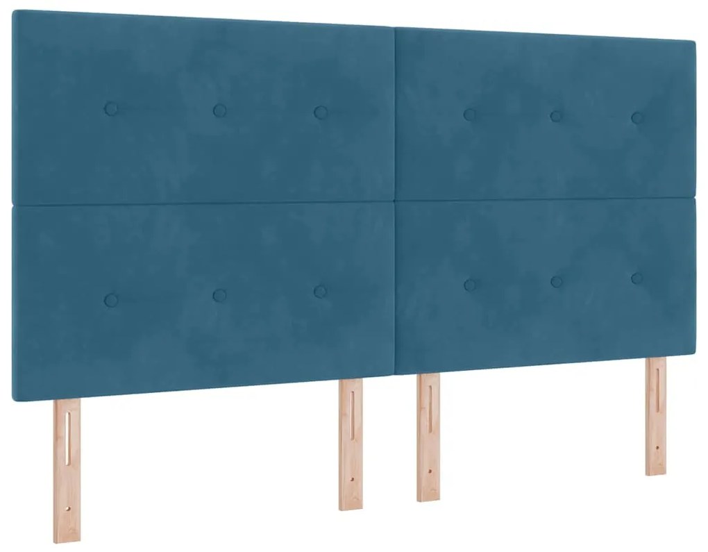 Cama Box Spring vidaXL com Colchão e LED Azul Escuro 180x200 cm Veludo