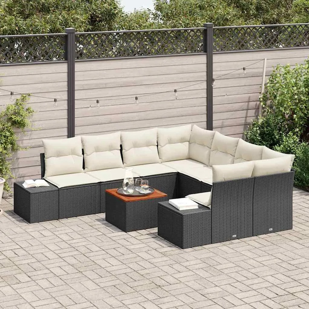 Conjunto de Sofás de Jardim 9 pcs Preto, branco 55 x 55 x 37 cm