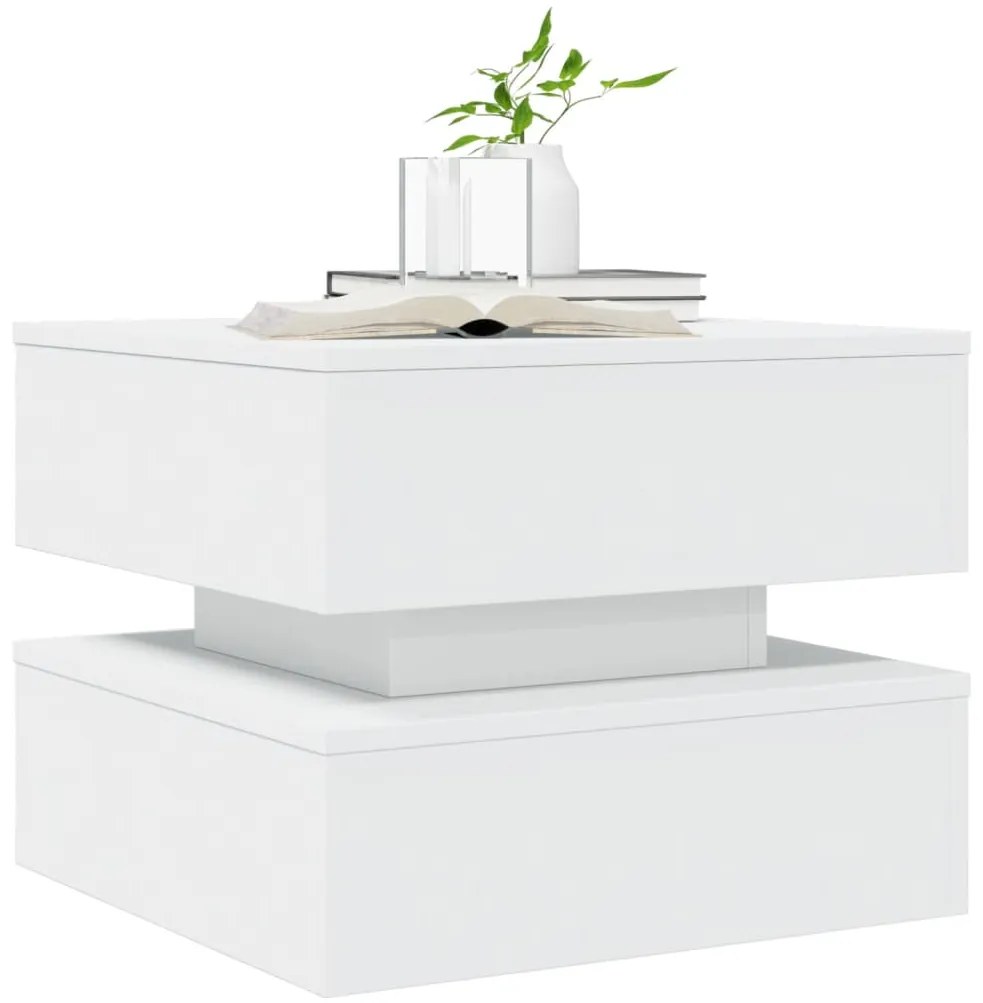 Mesa de centro com luzes LED 50x50x40 cm branco