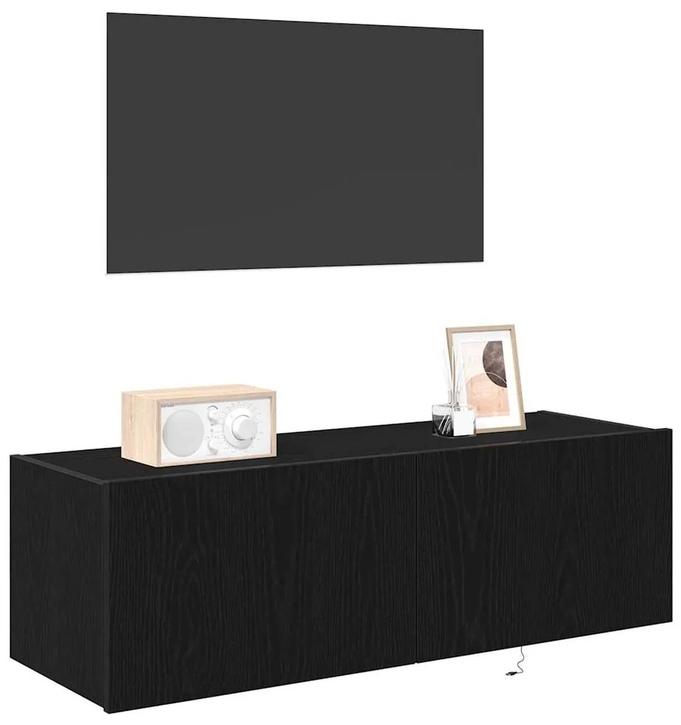 Armário de TV vidaXL com Luzes LED Carvalho Preto 100x35x31 cm