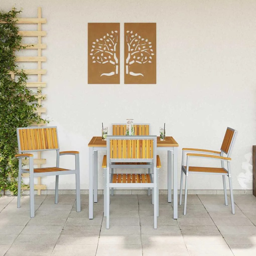 Conjunto de Jantar de Jardim de 5 Peças em Madeira Sólida de Acácia e