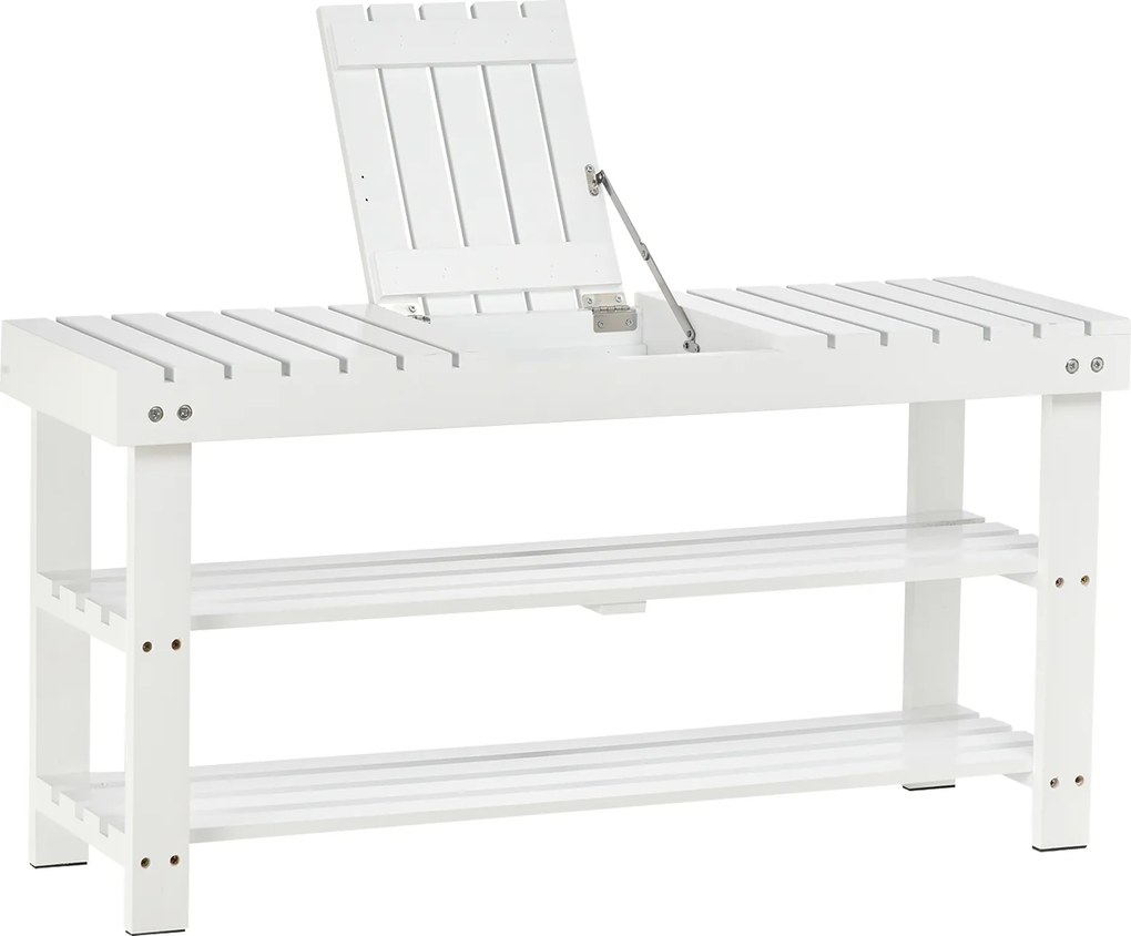 Banco para sapatos em madeira com 3 níveis, prateleira de arrumação e compartimento oculto, 90 x 29 x 45 cm, branco