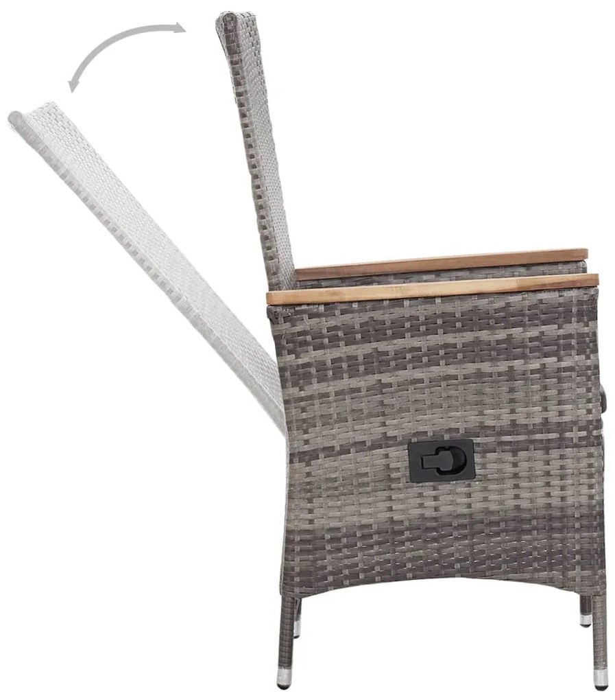 3 pcs conjunto lounge de jardim c/ almofadões vime PE cinzento