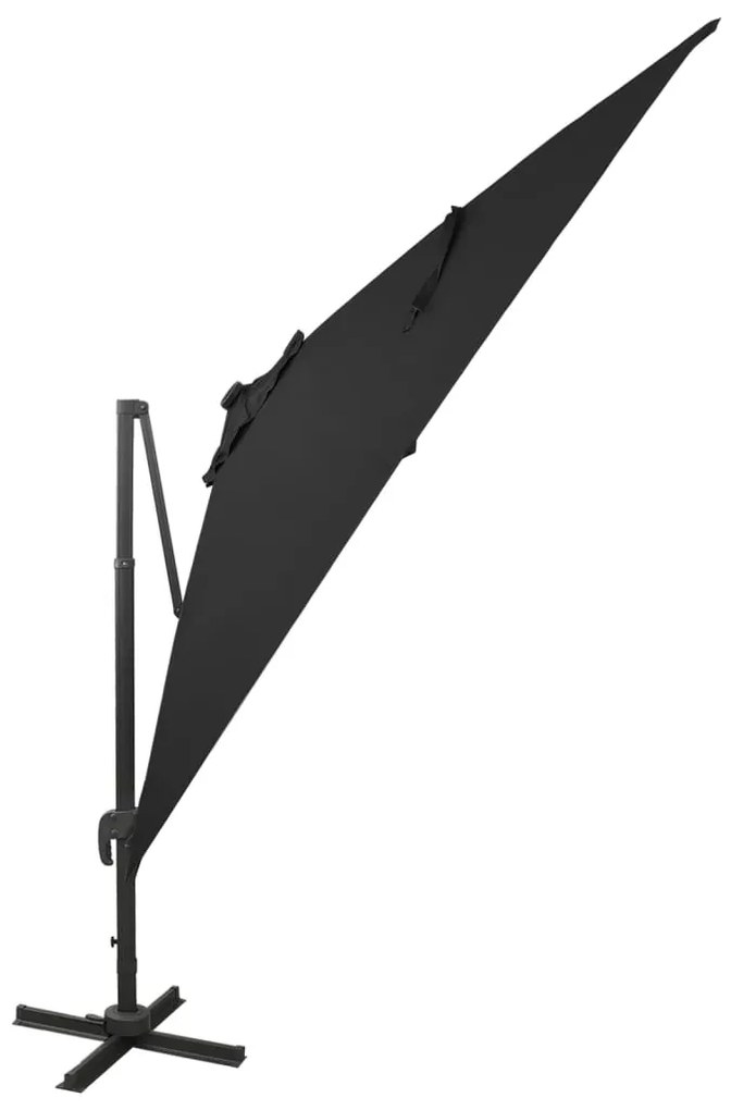 Guarda-sol jardim cantilever c/ poste e luzes LED 300 cm preto