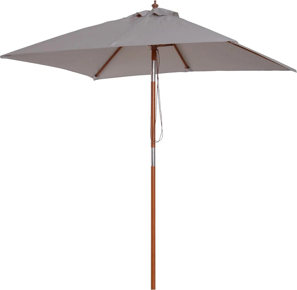 Chapéu de Sol de Jardim 200x150x230cm Chapéu de Sol Retangular Inclinável com Polia Duplo Teto e Mastro Desmontável de Madeira para Terraço Pátio Cinz