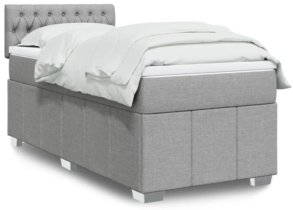 vidaXL Cama com molas/colchão 90x200 cm tecido cinza-claro