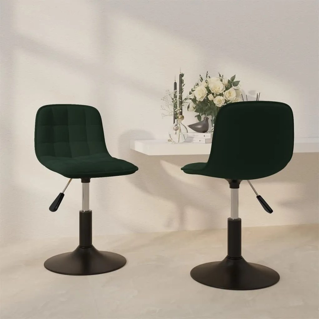 vidaXL Cadeiras de jantar giratorias 2 pcs veludo verde-escuro