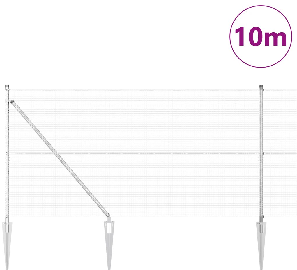 Cerca de Arame Soldado com 7 Postes de Espeto 1.4x10 m Aço Galvanizado