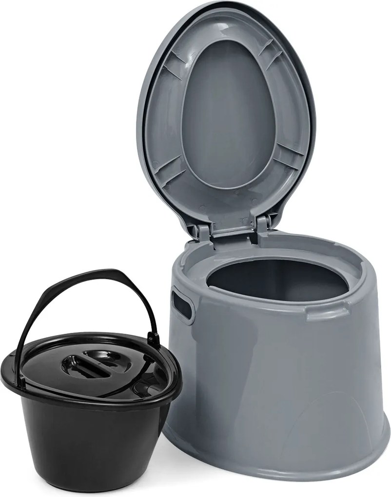 Sanita portátil para campismo 5 L, com tampa e cubo interno removível, WC portátil para viagens ao ar livre, 41 x 49 x 34 cm Cinzenta