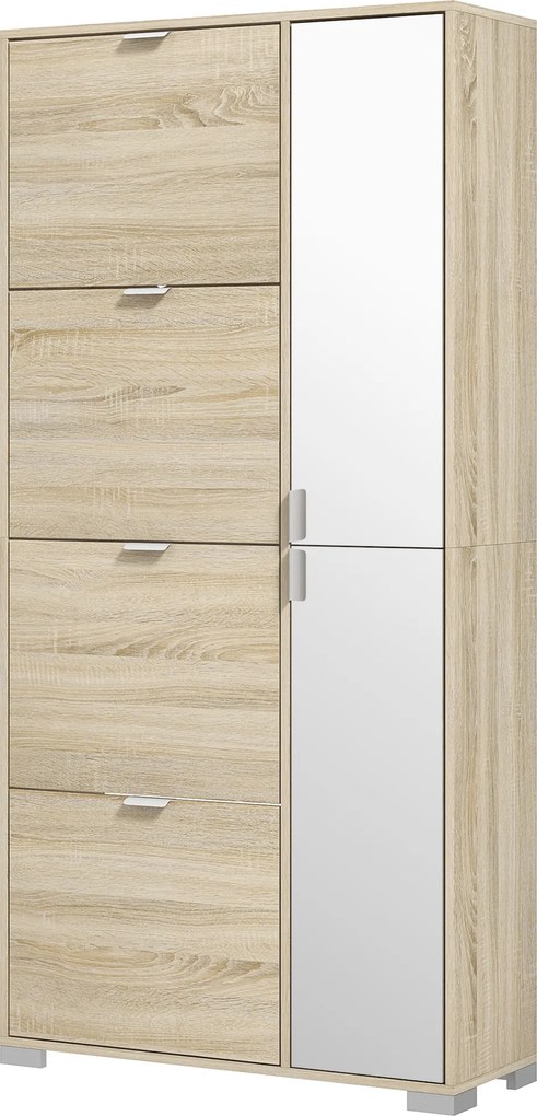 Armário para sapatos com 4 portas basculantes 82 L x 30 P x 168 A cm, 2 compartimentos e frentes espelhadas para 16 pares de sapatos, móvel de entrada