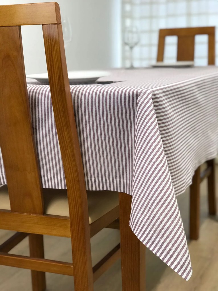 Toalha de mesa Algodão Riscas Bordô 150x200