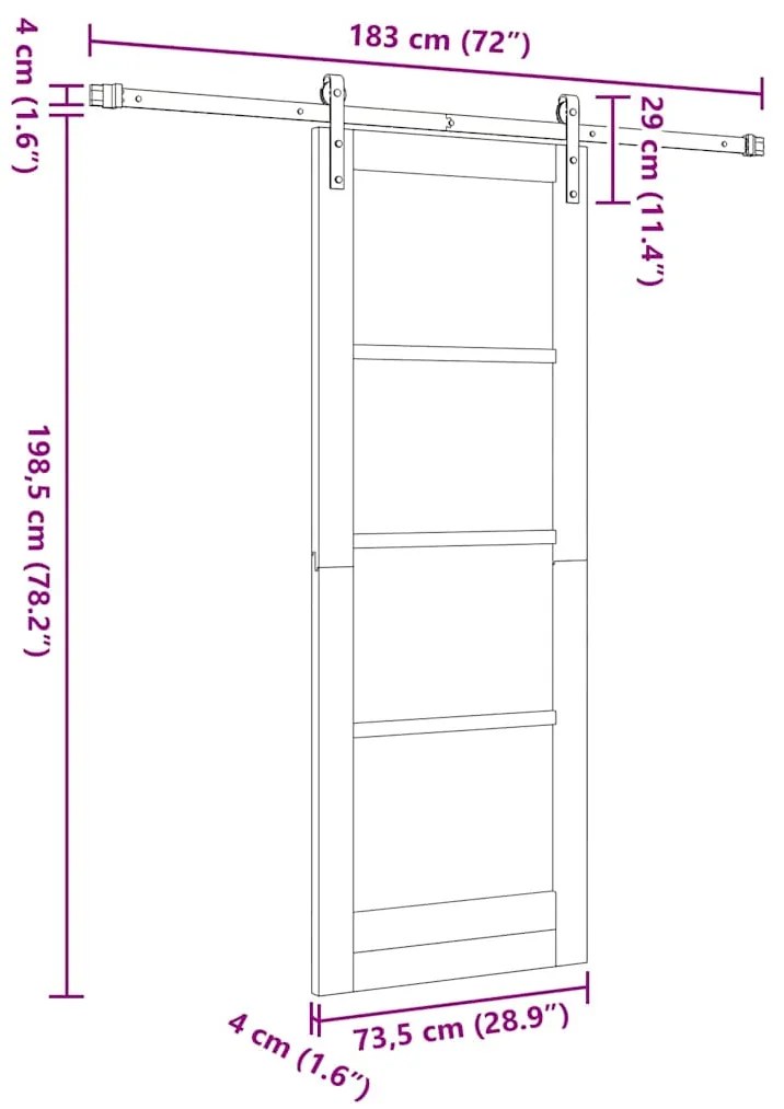 Porta Deslizante vidaXL com Conjunto de Ferragens 73.5x198.5 cm Madeir
