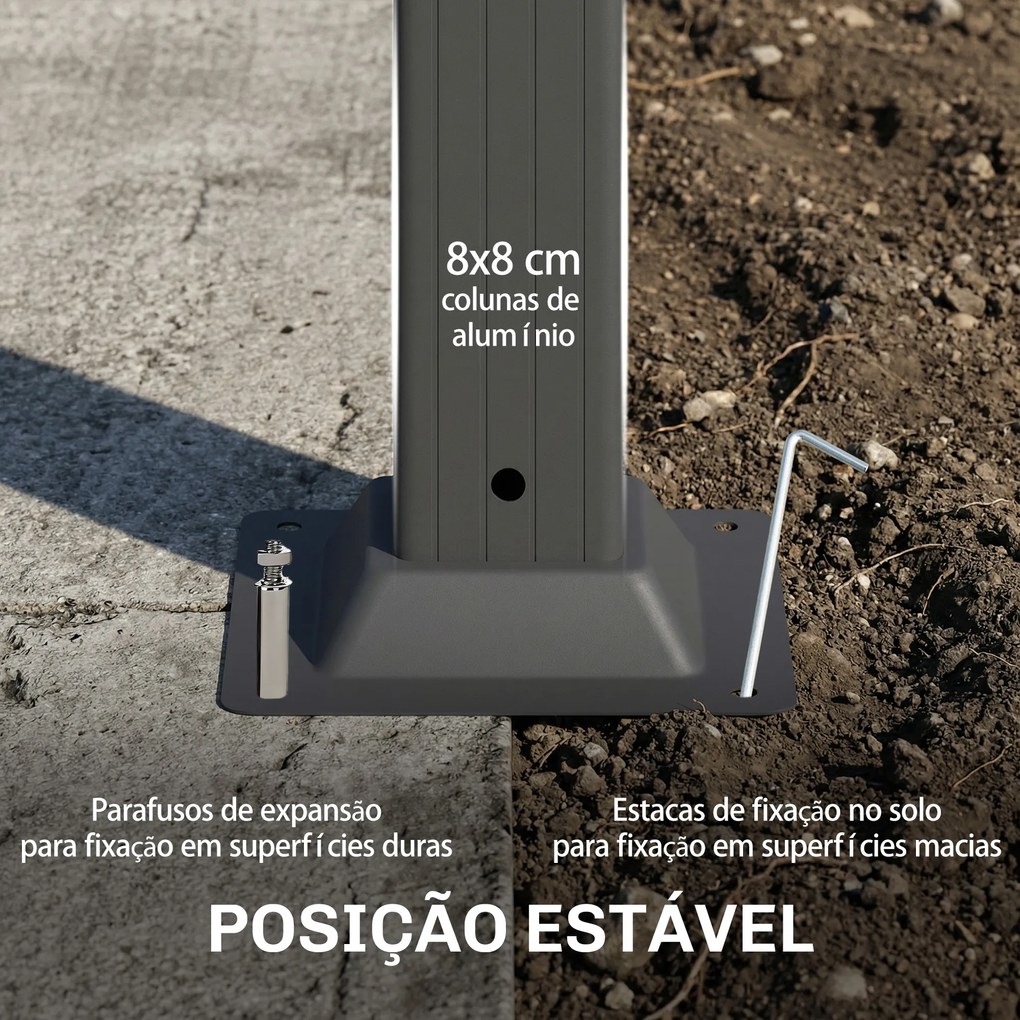 Pérgola de Jardim 3x3,8 m com Toldo Corrediço Ajustável a 90° Manivela, Estrutura de Alumínio e Aço UPF50+ Bege