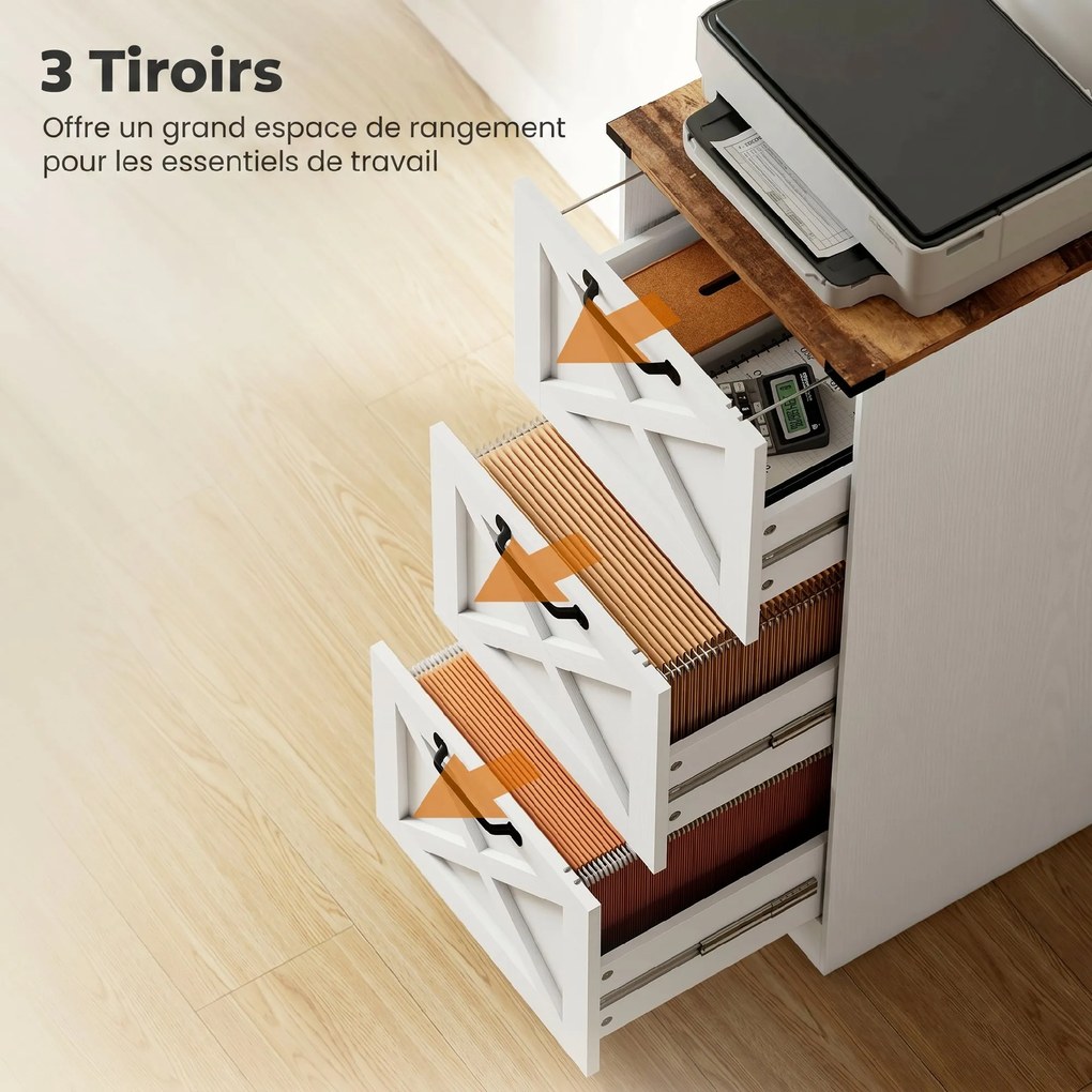 Bloco gavetas escritorio, 40 x 40 x 101 cm, 3 Gavetas para Pastas Suspensas, Branco