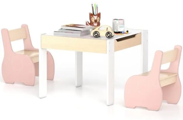 Mesa e cadeiras de madeira para atividades infantis 4 em 1 com armazenamento e quadro-negro removível - branco