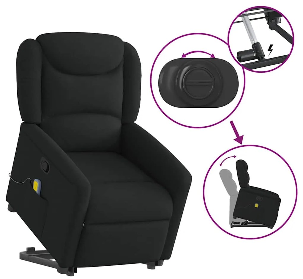Poltrona de massagens reclinável elevatória tecido preto