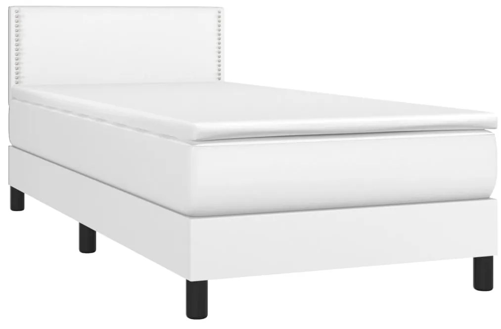 Cama com molas/colchão 90x190 cm couro artificial branco