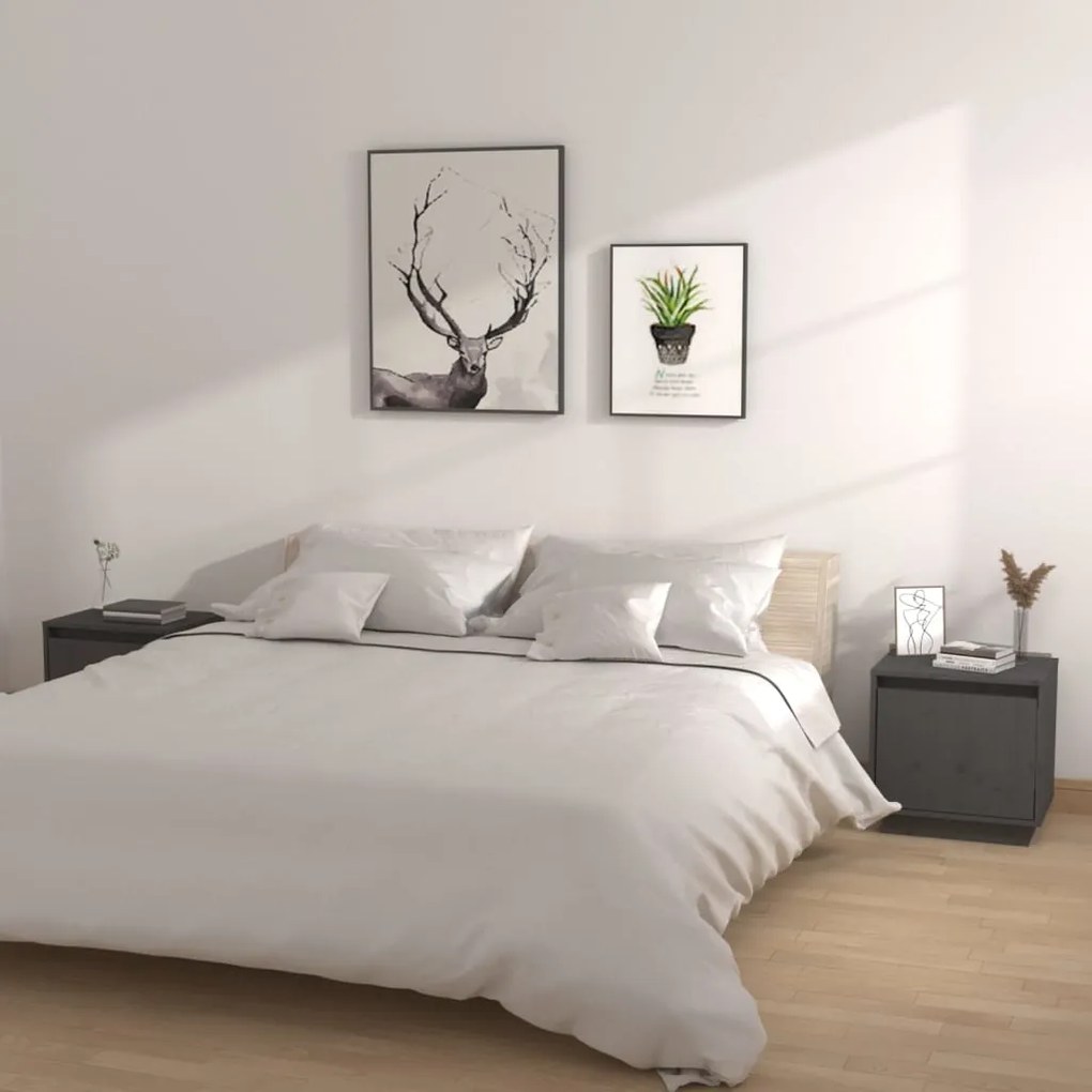 vidaXL Mesas de cabeceira 2 pcs 40x30x40 cm pinho maciço cinza