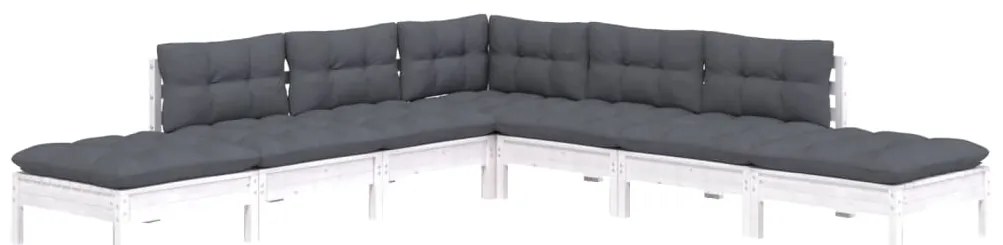 7 pcs conjunto lounge de jardim c/ almofadões pinho branco