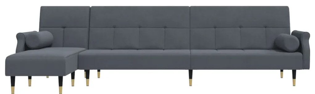 Sofá-cama em forma de L 271x140x70 cm veludo cinzento-escuro